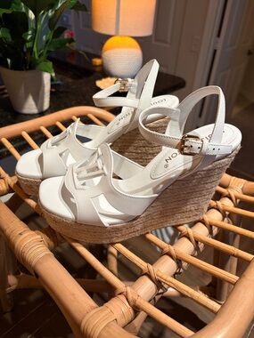 White Wedge Sandals with Jute Platform - Women's NWT and box